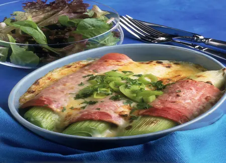 Roulés jambon-poireau-munster gratinés