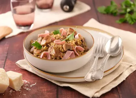 Risotto champignons jambon
