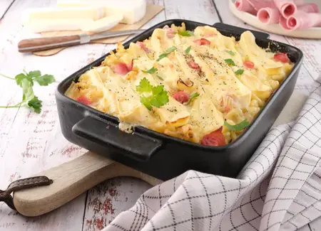 Gratin de coquillettes jambon façon tartiflette