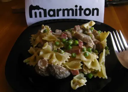 Pâtes aux champignons et petits pois