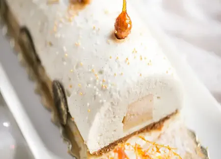 Bûche vanille caramel noix de pécan