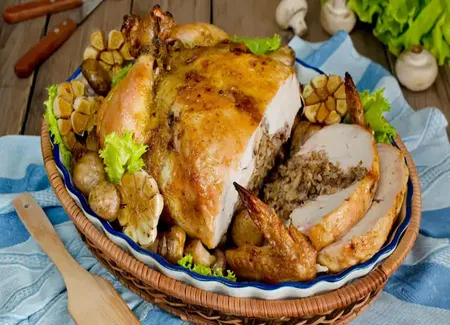 Chapon farci aux morilles au airfryer