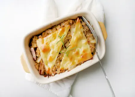 Gratin de crozets aux poireaux et reblochon