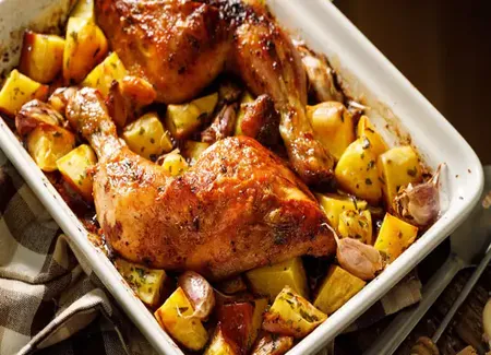 Cuisses de poulet et petits légumes au airfryer
