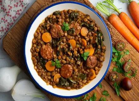 Saucisses aux lentilles au airfryer