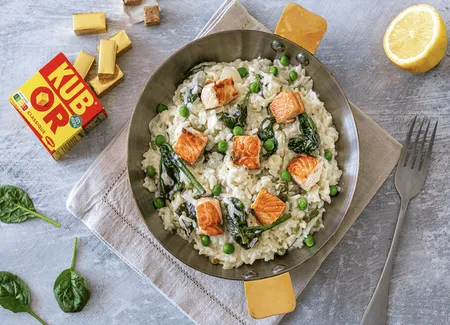 One pot rice saumon crème petit pois citron et kub® or