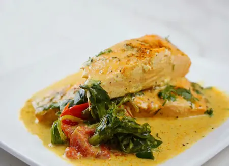Pavé de saumon grillé à la confiture de safran