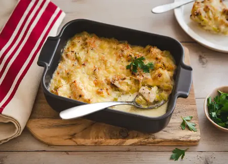 Poulet au comté et aux poireaux