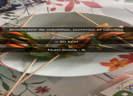 Brochettes de crevettes pommes carottes