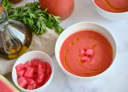 Soupe de melon et pastèque glacée