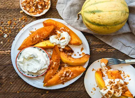 Melon rôti au miel et au thym
