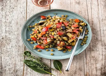 Lentilles à l’aubergine et tomate au cookeo