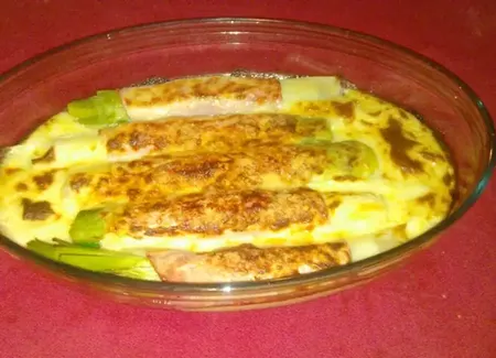 Gratin de poireaux au jambon et parmesan