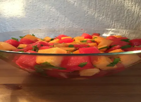 Pastèque en salade et melon au thé vert
