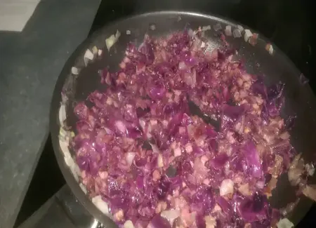 Fricassée de choux rouge aux lardons et au mascarpone
