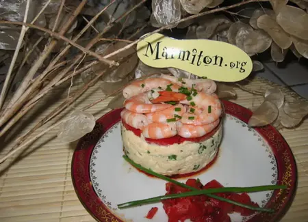 Dôme de crevettes sur son lit de merlu