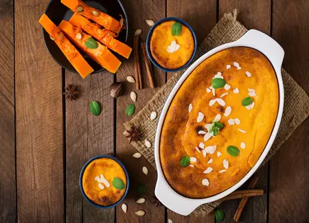 Timbale de potiron, sauce aux fanes de navets