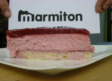 Bavarois aux framboises sur génoise pistache