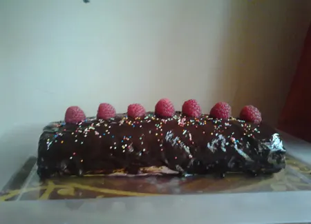 Bûche de noël mousse framboise et ganache chocolat