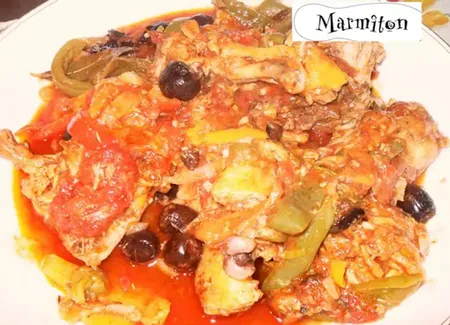 Cuisses de poulet aux 3 poivrons et aux olives de nyons