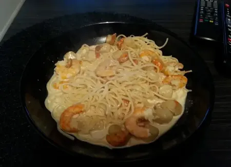 Nouilles chinoises aux crevettes et lait de coco