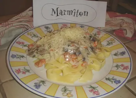 Pâtes aux crevettes et champignons