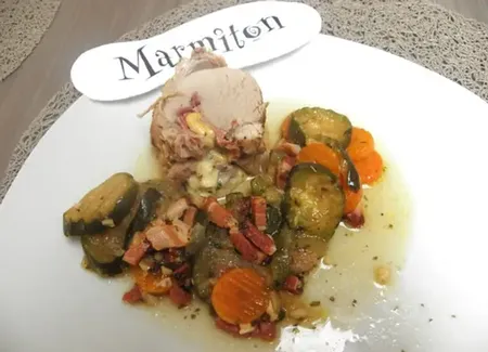 Filet mignon de porc au jambon cru et petits légumes