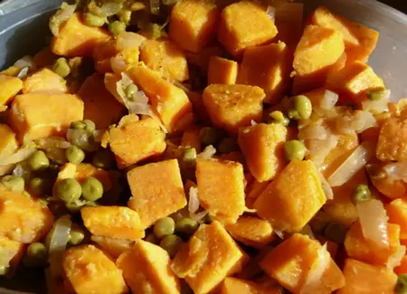 Patates douces épicées aux petits pois