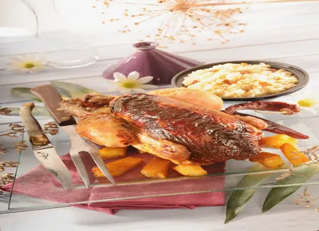 Poulet rôti au miel, épices et ananas