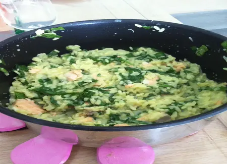 Risotto saumon frais et épinards façon funambuline