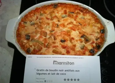 Gratin de boudin noir antillais aux légumes et lait de coco