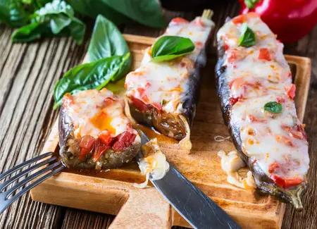 Aubergines farcies light au pesto