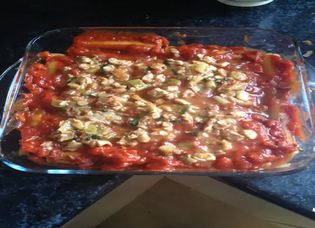 Cannellonis au poulet, épinards et feta