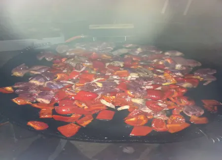 Coeurs de canards aux poivrons