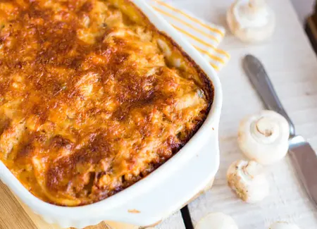 Gratin de restes de viande aux champignons