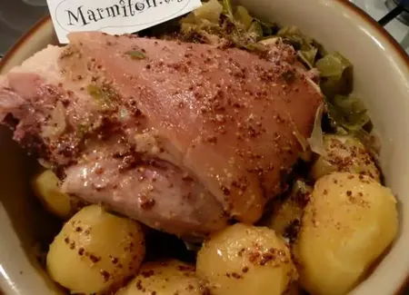 Jambonneau à la fondue de poireaux