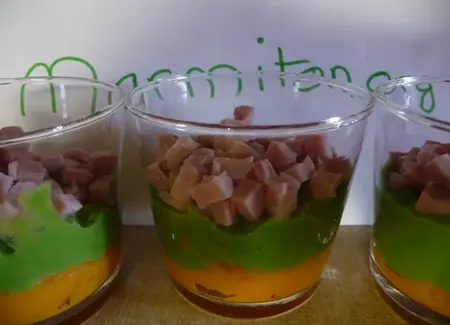Verrines carottes - petits-pois - jambon