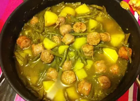 Saucisse de toulouse aux haricots verts