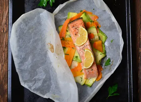 Saumon en papillotes aux petits légumes