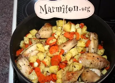 Ailerons de poulet et confit pommes de terre carottes