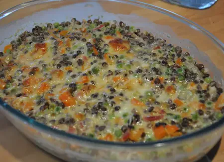 Gratin de lentilles aux lardons
