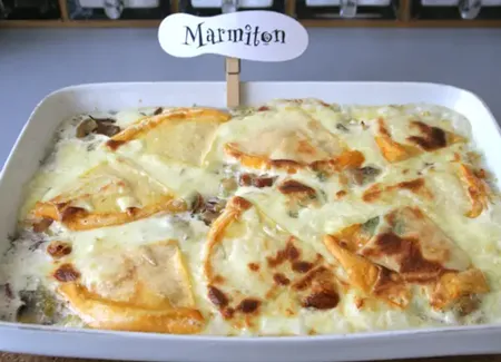 Crozets au reblochon, lardons et champignons
