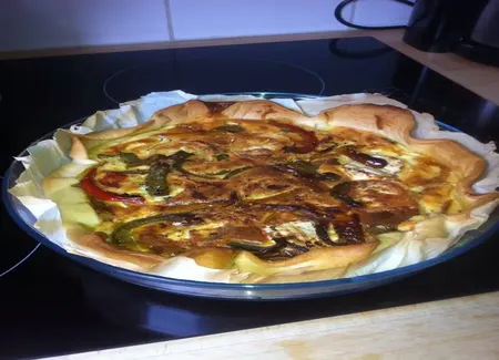 Quiche poivrons / chèvre sur fond de moutarde