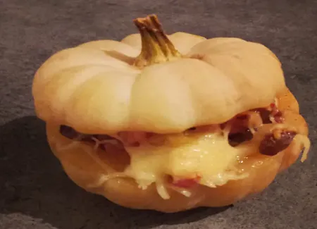 Courge baby boo aux lardons et aux châtaignes