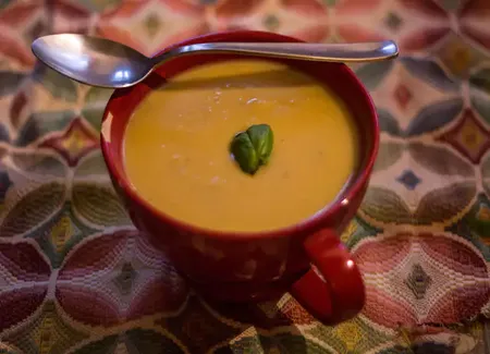 Velouté de lentilles corail, fenouil et lait de coco