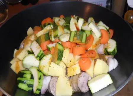 Tajine au wok, agneau et porc