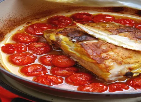 Rôti de porc à la moutarde et aux tomates cerises