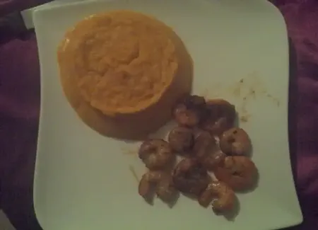 Gambas à la purée de carottes coco