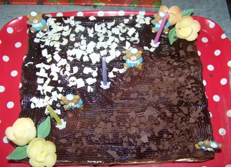 Gâteau aux 3 chocolats sur fond croustillant au praliné