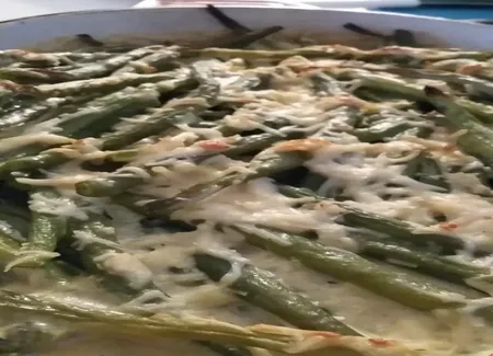 Gratin de haricots verts aux champignons